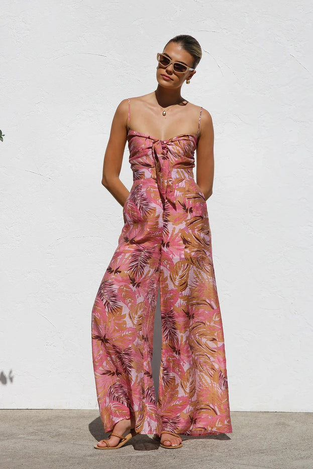 Summer Fashion Printed Waisted Wide-Leg Slip Jumpsuit for Women
