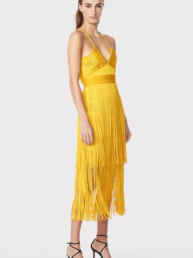 Summer French Elegant Fringed Deep V-Neck Halter Dress for Women