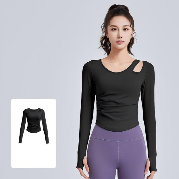 Sleeve-Less Hollow Pleated Sports Yoga Top