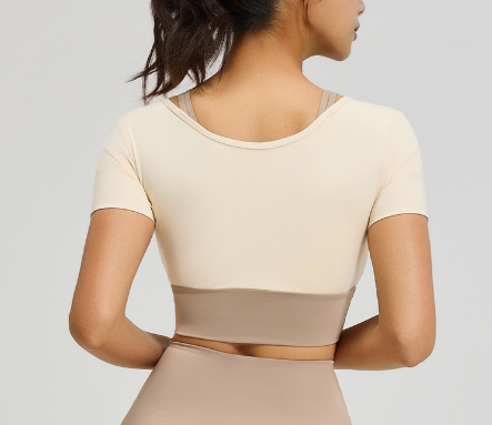 Slim-fit Naked Sports Color-matching Fake Two-piece Yoga Short Top