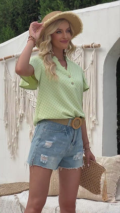 Summer Casual V-Neck Loose Short Sleeve Pure Colour Top for Women
