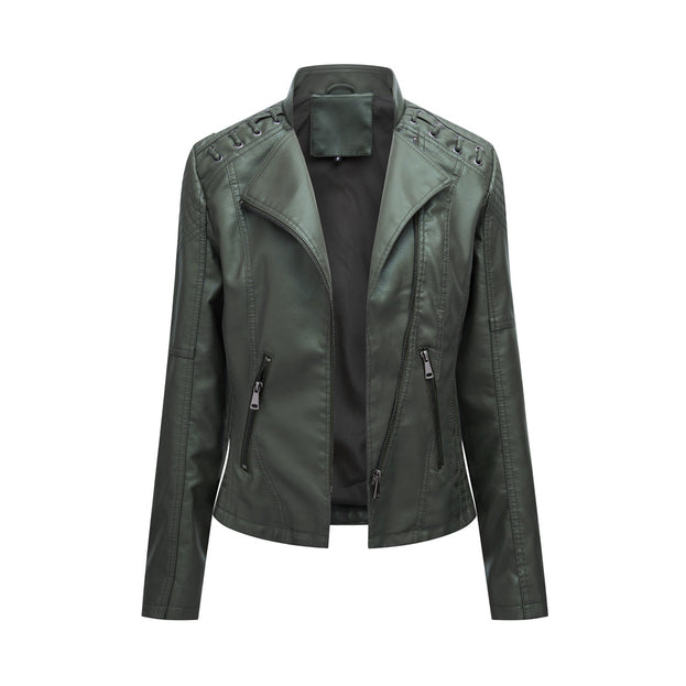 Leather Women's Short Jacket Slim Thin Leather Coat Women's Motorcycle Suit