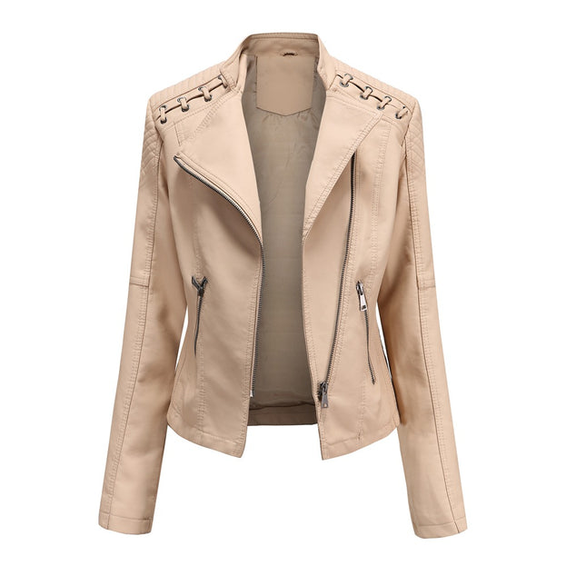 Leather Women's Short Jacket Slim Thin Leather Coat Women's Motorcycle Suit