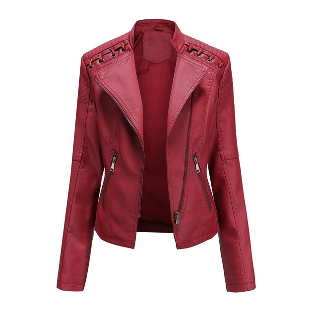 Leather Women's Short Jacket Slim Thin Leather Coat Women's Motorcycle Suit