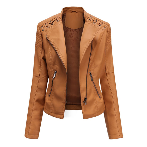 Leather Women's Short Jacket Slim Thin Leather Coat Women's Motorcycle Suit