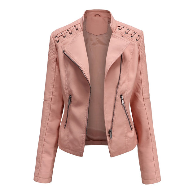 Leather Women's Short Jacket Slim Thin Leather Coat Women's Motorcycle Suit