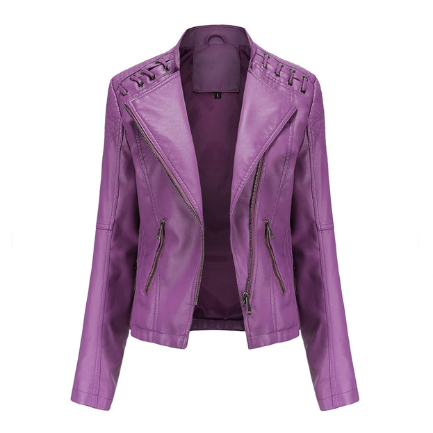 Leather Women's Short Jacket Slim Thin Leather Coat Women's Motorcycle Suit