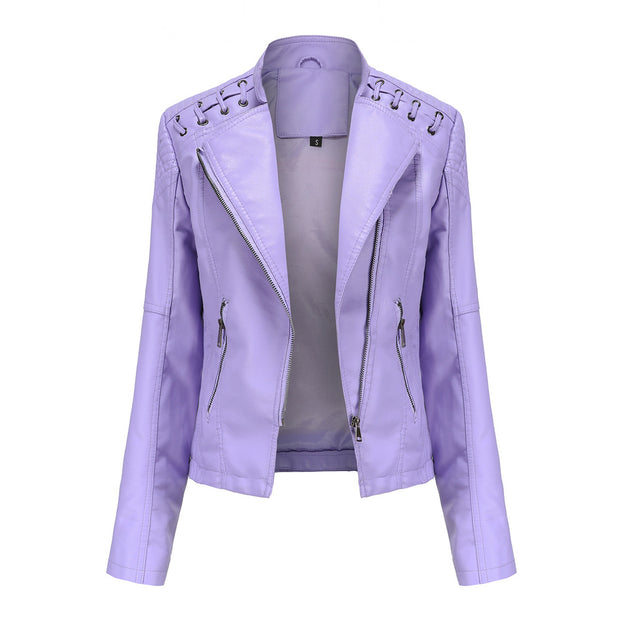 Leather Women's Short Jacket Slim Thin Leather Coat Women's Motorcycle Suit