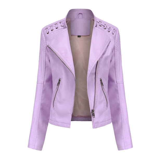 Leather Women's Short Jacket Slim Thin Leather Coat Women's Motorcycle Suit
