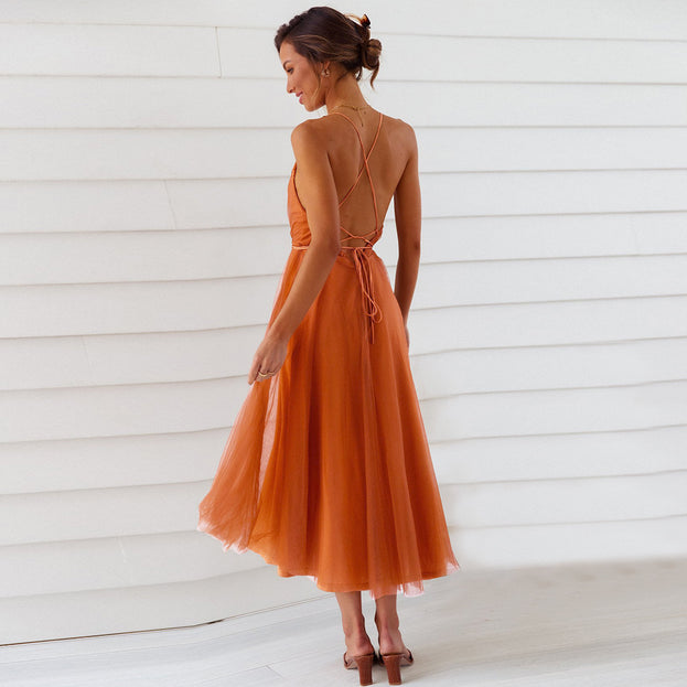 New Sling Dress Sexy Mesh Gauze Flowing Dress
