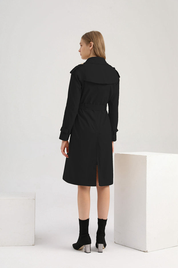 Long Waist Tucked Cotton Fashion Coat Long Sleeve Lapel Trench Coat