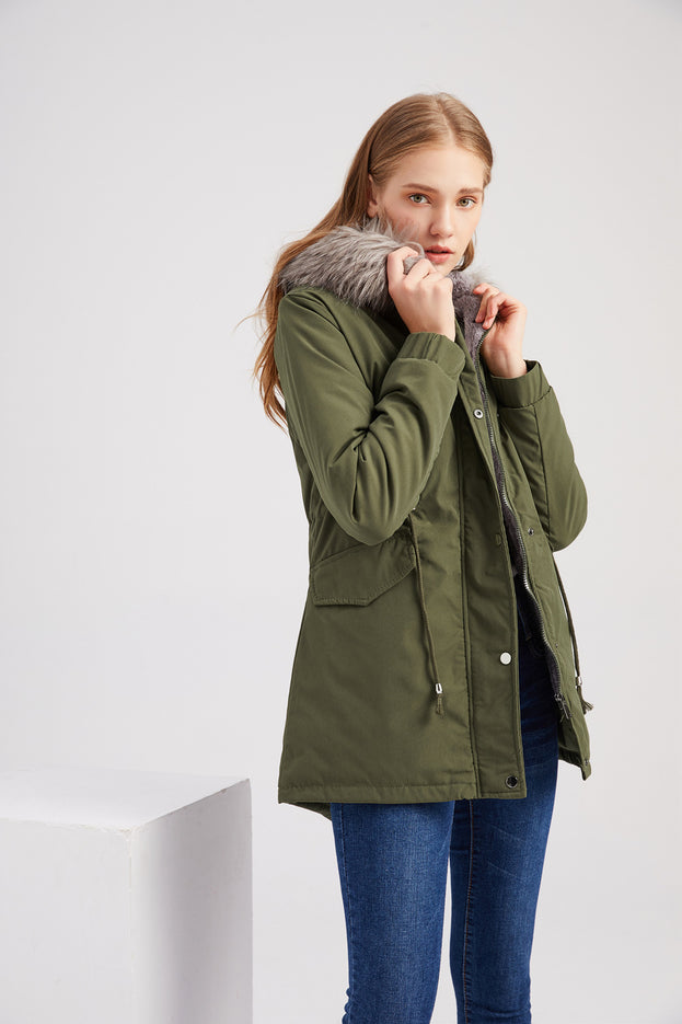 Mid-Length Hooded Winter Warm Plus Velvet Coat Cotton Clothing