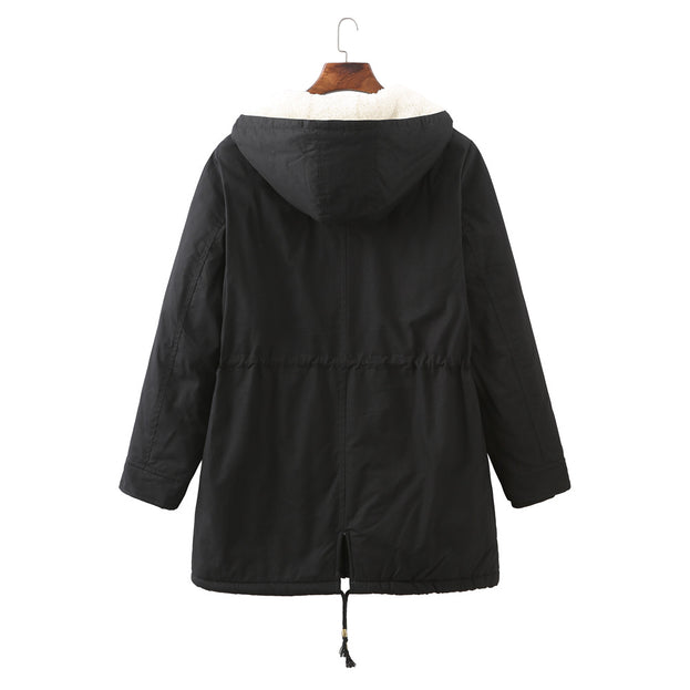 Women's Medium Length Coat with Velvet