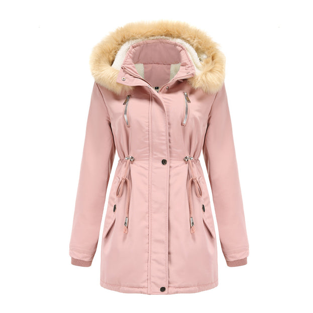Thickened Lamb Wool Padded Coat Women Loose Women's Padded Suit Detachable Cap Plus Velvet Coat