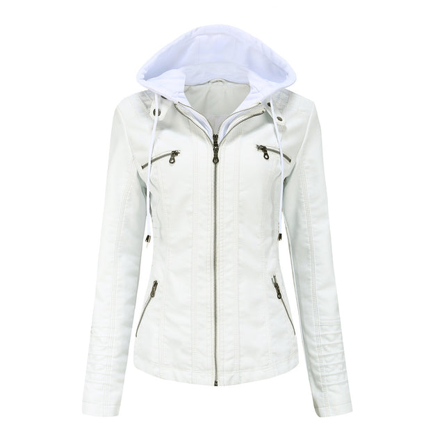Leather Jacket Two-Piece Set Detachable Large Size Leather Coat Female Spring and Autumn Coat PU