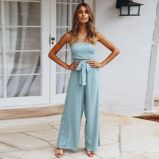 Summer New Casual Fashion Suit Sexy Backless Slim Jumpsuit
