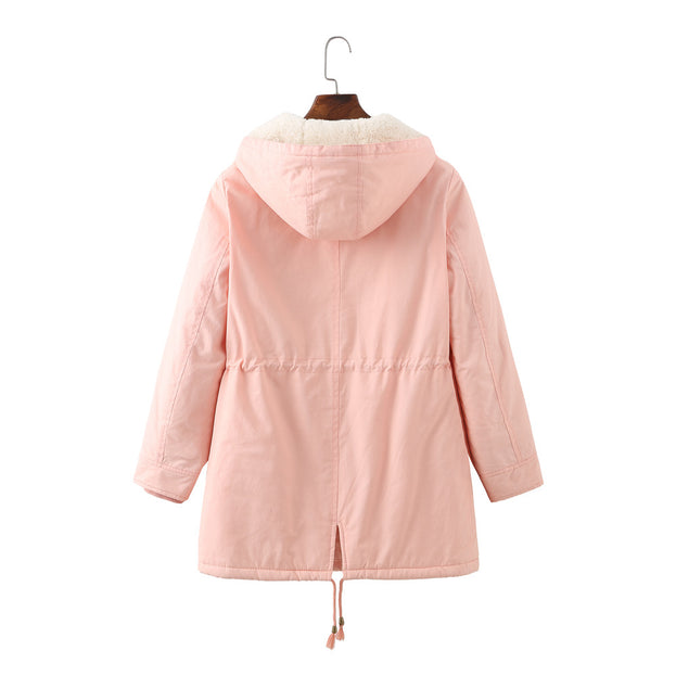 Women's Medium Length Coat with Velvet