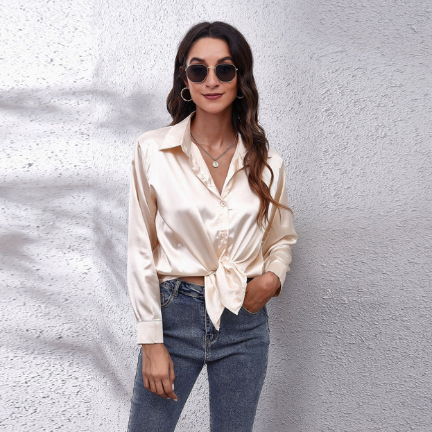 Satin Women's Satin Imitation Silk Long-Sleeved Shirt