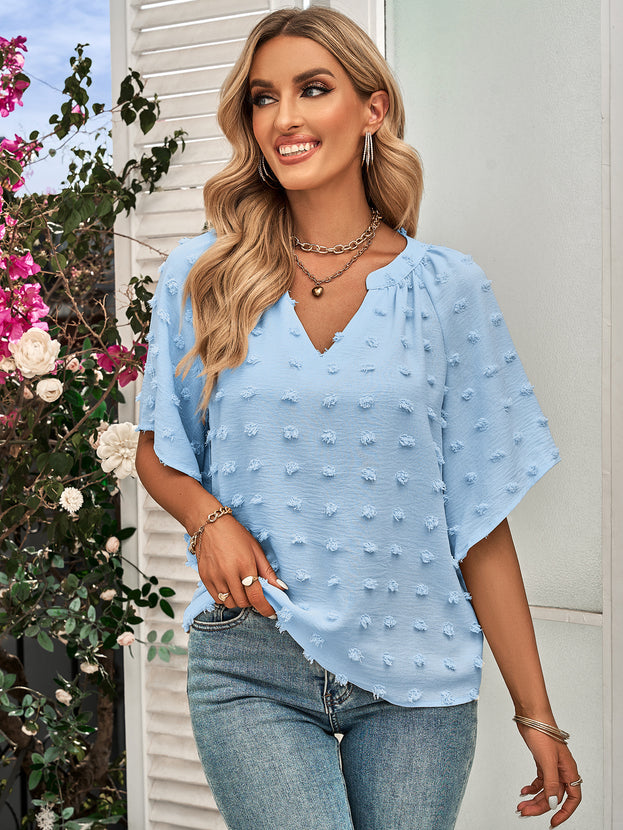 New V-Neck Solid Color Hairball Top