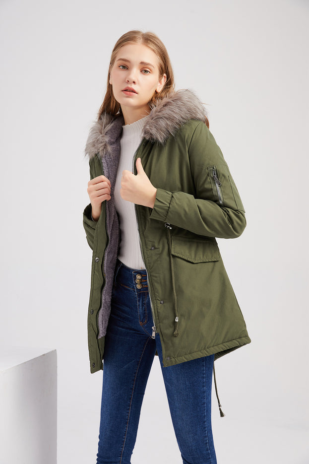 Mid-Length Hooded Winter Warm Plus Velvet Coat Cotton Clothing
