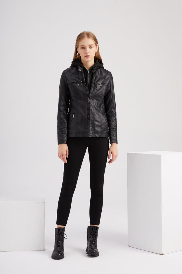 Leather Jacket Two-Piece Set Detachable Large Size Leather Coat Female Spring and Autumn Coat PU