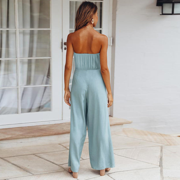 Summer New Casual Fashion Suit Sexy Backless Slim Jumpsuit