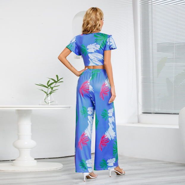 New Women's Wide Leg Trousers Suit to Show Thin Casual Temperament Culottes Two-Piece Suit
