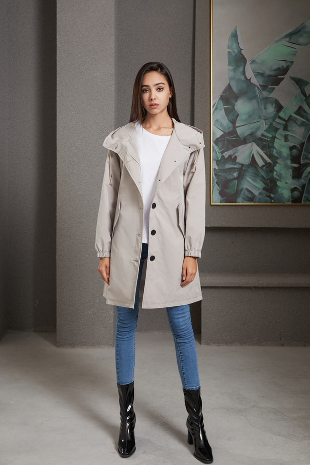 Hooded Trench Coat Women's Casual Long Coat