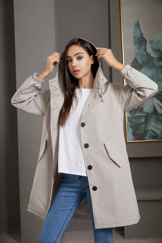 Hooded Trench Coat Women's Casual Long Coat