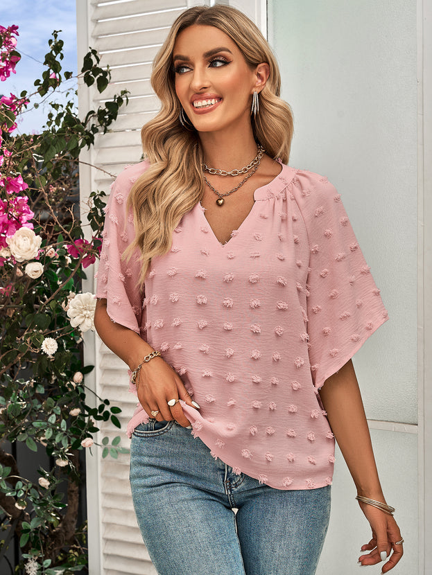 New V-Neck Solid Color Hairball Top