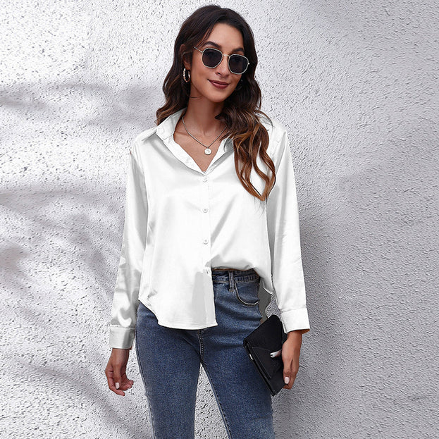 Satin Women's Satin Imitation Silk Long-Sleeved Shirt