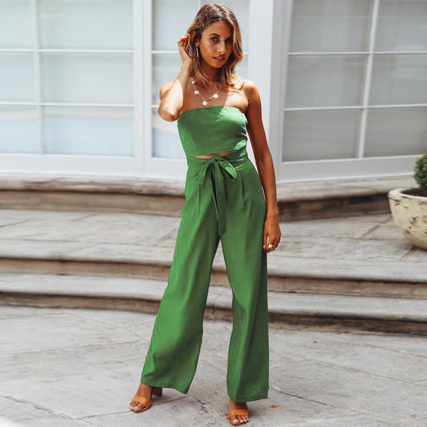 Summer New Casual Fashion Suit Sexy Backless Slim Jumpsuit