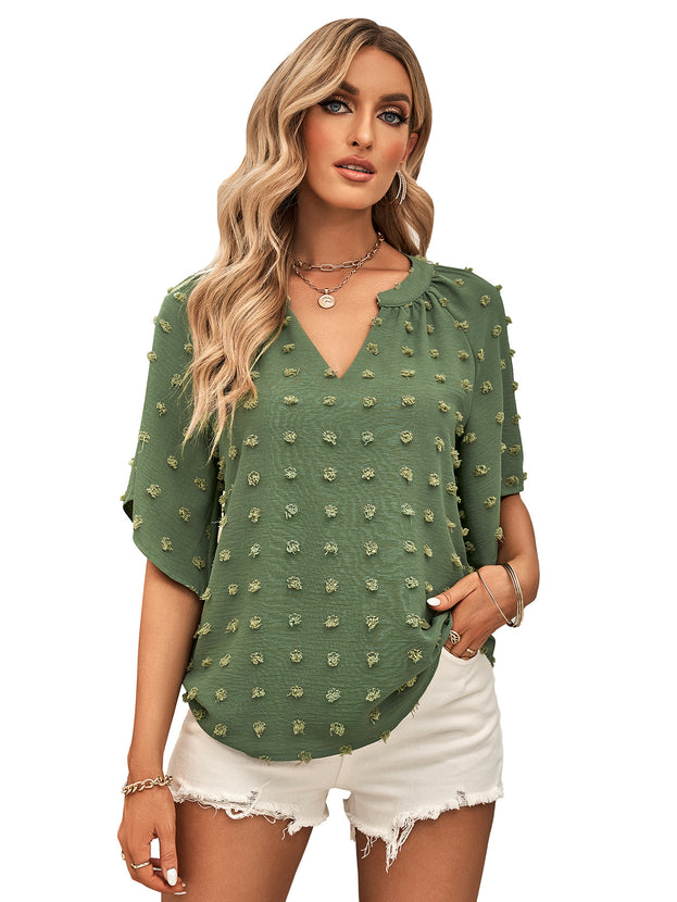 New V-Neck Solid Color Hairball Top
