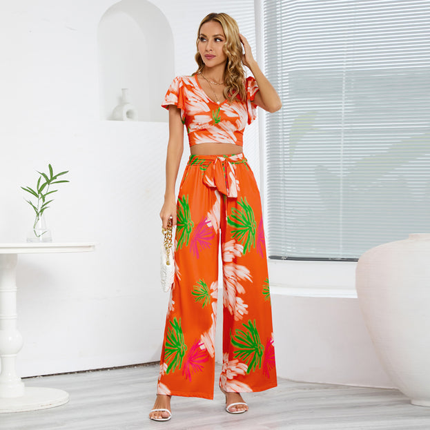 New Women's Wide Leg Trousers Suit to Show Thin Casual Temperament Culottes Two-Piece Suit