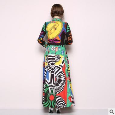 Contrasting Color Printed Temperament High-Waisted Dress