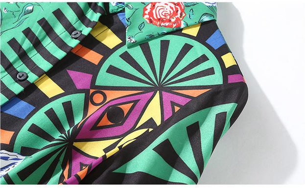 Contrasting Color Printed Temperament High-Waisted Dress