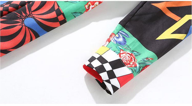 Contrasting Color Printed Temperament High-Waisted Dress
