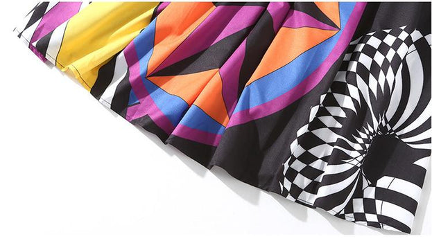 Contrasting Color Printed Temperament High-Waisted Dress