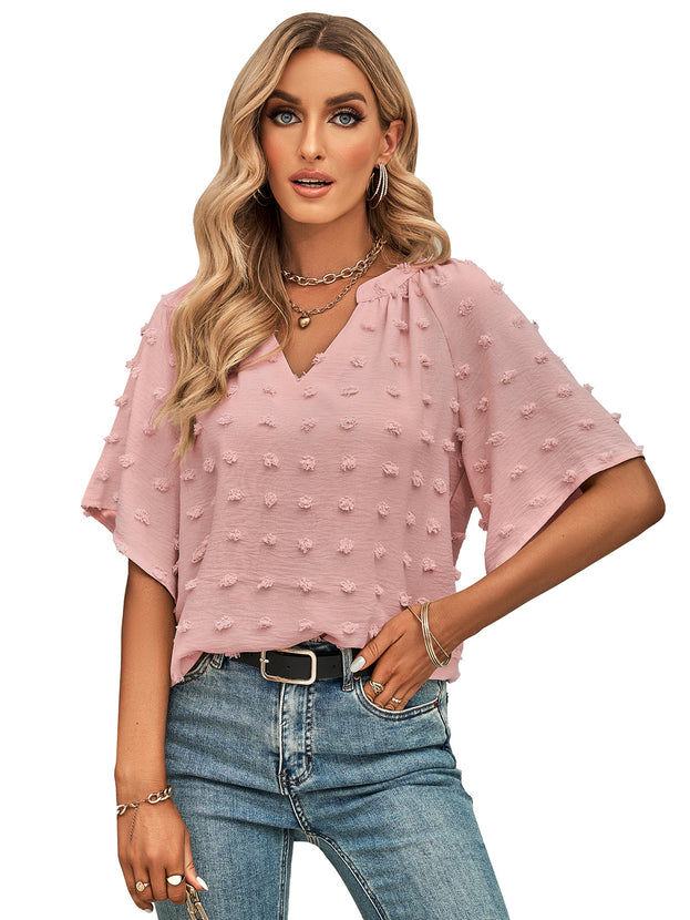 New V-Neck Solid Color Hairball Top