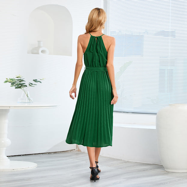 Summer's New Sexy Sleeveless Pleated Skirt with Thin Straps