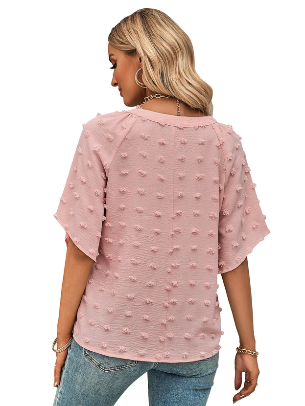 New V-Neck Solid Color Hairball Top