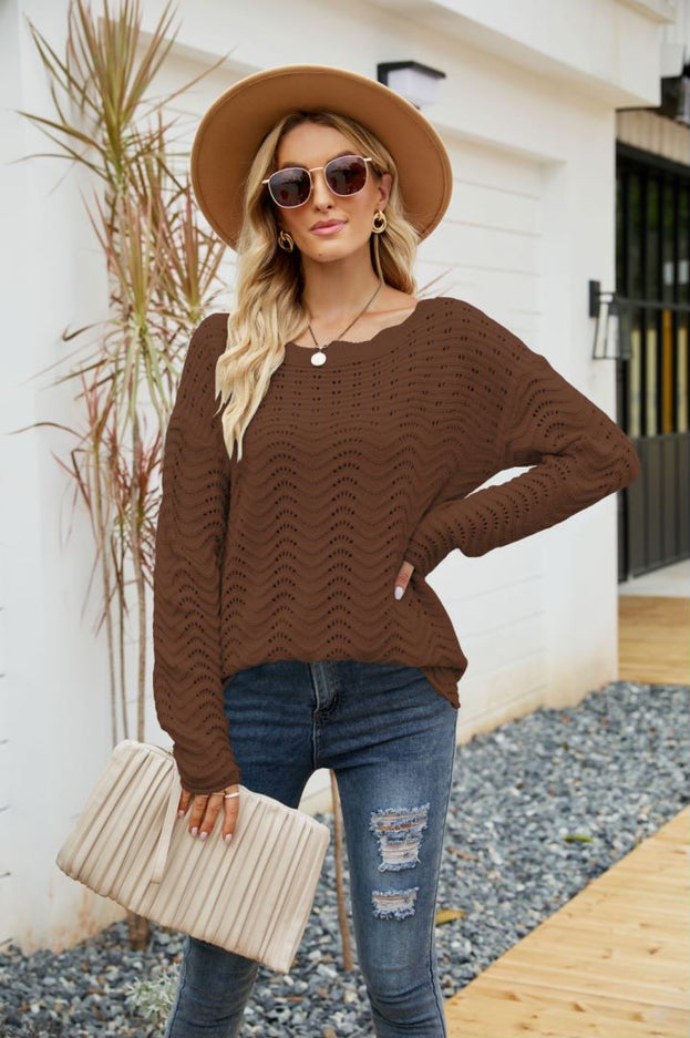 Women's Solid Color Hollow Pullover Lace Knitted Sweater Off the Shoulders