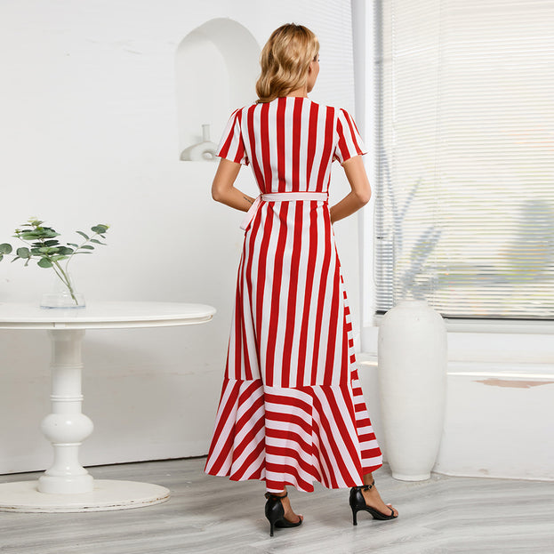 Fashion Slim Temperament Striped Large Swing Dress
