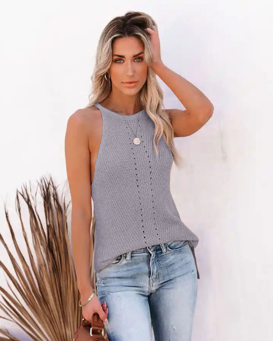 Women's Loose Halter Neck Knit Point Hole Camisole Vest
