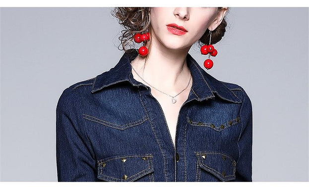 Mid-Sleeve Slim Show Belly Cover Buttock Bag Denim Dress