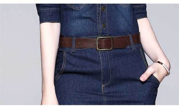 Mid-Sleeve Slim Show Belly Cover Buttock Bag Denim Dress