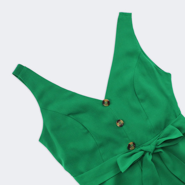 Fashion Sexy Slim Fit Sleeveless Button V-Neck Jumpsuit