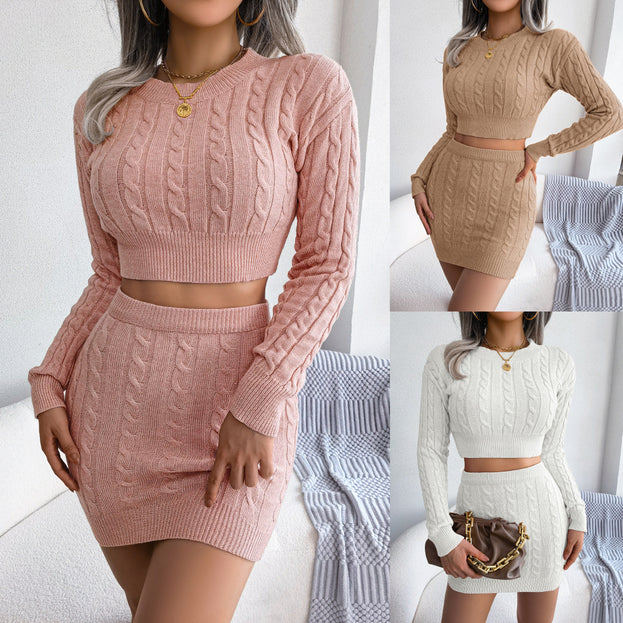 New Long Sleeve Crewneck Top + Short Skirt Sweater Suit