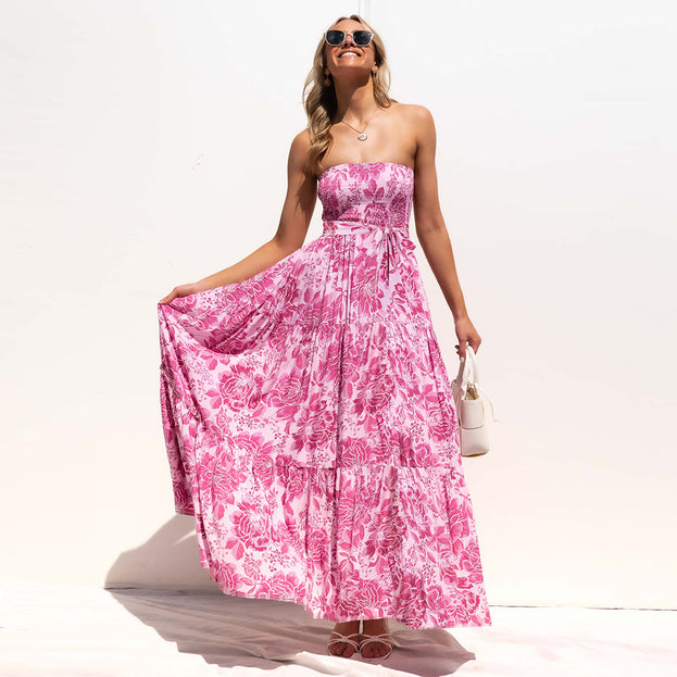 Wrapped chest sexy tie dress summer 2023 floral dress
