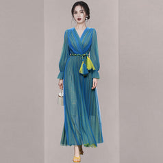 New Women's Temperament Lantern Sleeve Collection Waist Slimming Dress